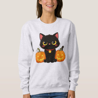Moletom Gato Preto Fofo e Abóboras de Halloween
