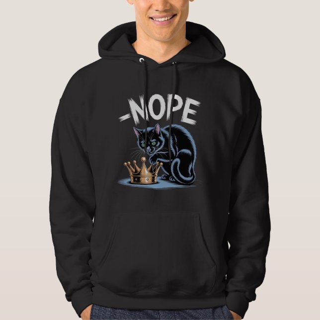 Moletom Gato Preto Sassado com Coroa e Citação "NOPE" (Frente)