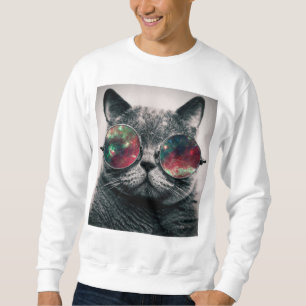 Moletom gato que veste o swatshirt dos óculos de sol
