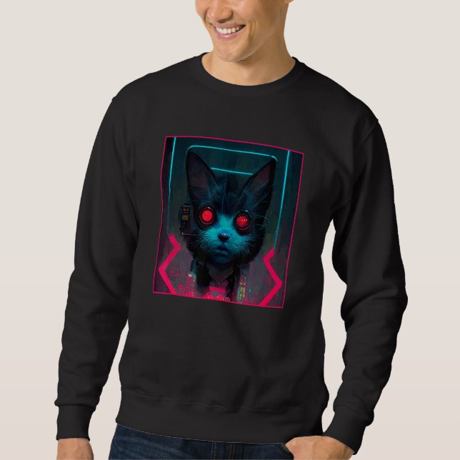 Moletom Gato Robô Tecnó Cyborg Cyberpunk (Frente)
