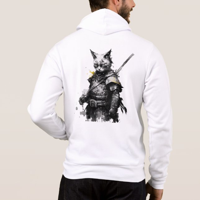 Moletom Gato samurai com katana, preto e amarelo (Verso)