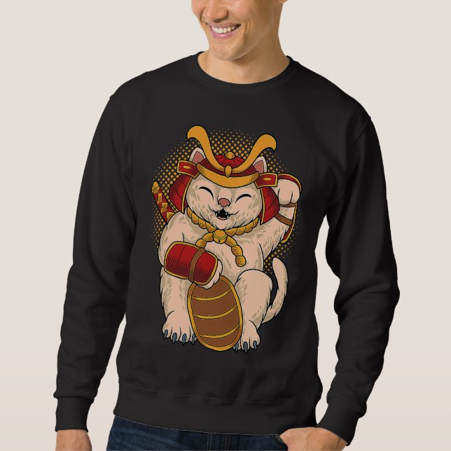 Moletom Gato Sortudo Samurai Japão Maneki Neko Dinheiro So (Frente)
