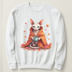 Moletom Gato Sphynx Aconchegante Envolvido em Cobertor com