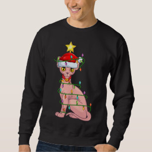 Moletom Gato Sphynx Cat Lighting Xmas Tree Matando Sphynx