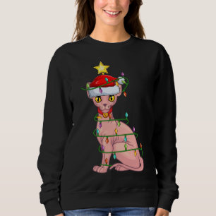 Moletom Gato Sphynx Cat Lighting Xmas Tree Matando Sphynx