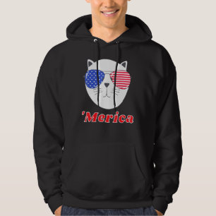Moletom Gato Usando Óculos de Sol Merica 4 de Julho Bandei