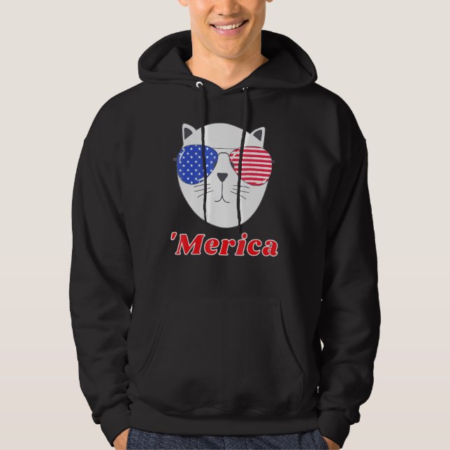 Moletom Gato Usando Óculos de Sol Merica 4 de Julho Bandei (Frente)