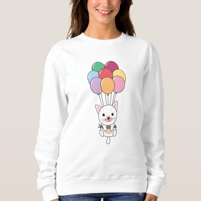 Moletom Gato Voa Com Balões Coloridos (Frente)