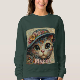 Moletom Gato Whimsical com chapéu Floral Personalizado