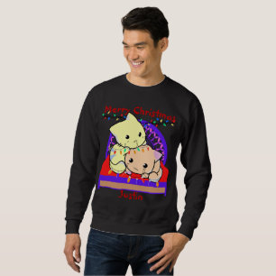 Moletom Gatos de natal na cama, nome personalizado