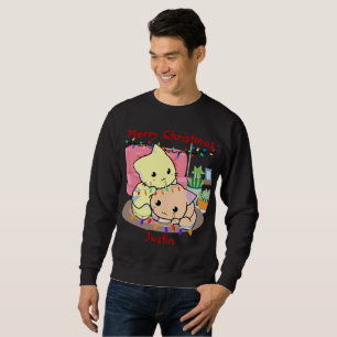 Moletom Gatos de natal no tapete, nome personalizado