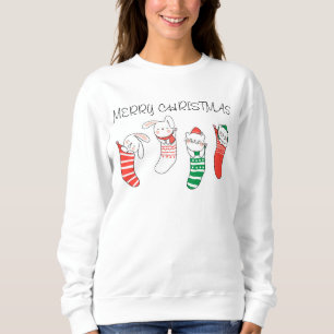 Moletom Gatos e coelhos da meia do feriado do Feliz Natal