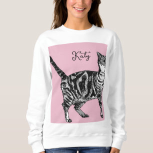 Moletom Gatos Listrados Pastel Gatos Mulheres Rosa Rosa Pe