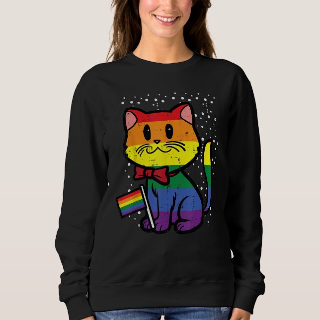 Moletom Gay Pride Cat Rainbow Flag Cute Lgbt Kitty Girls K (Frente)