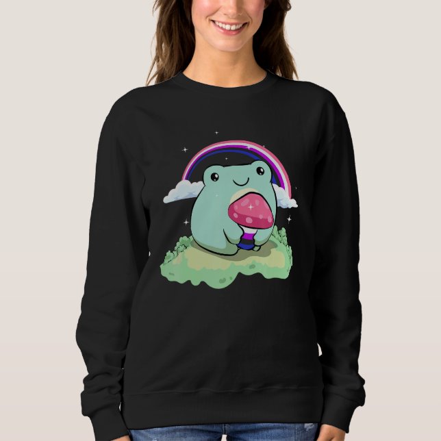 Moletom Gender Fluid Pride Flag Cute Frog Mushroom Subtle  (Frente)