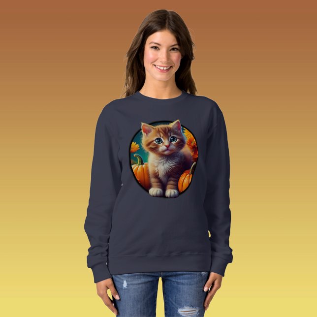 Moletom Gengibre de gengibre bonitinho outono ampolas (ginger cat kitten tabby harvest thanksgiving fall autumn cute women's sweatshirt jumper feline gift)