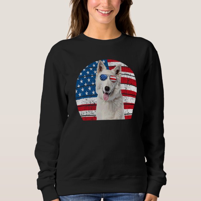 Moletom German shepherd Branco - Bandeira Americana 4 de j (Frente)