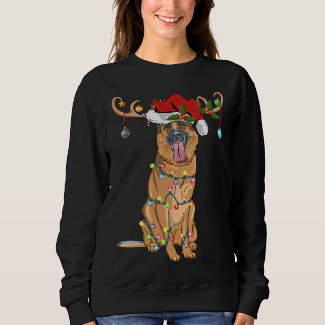 Moletom German shepherd de Reindeer Santa Hat Engraçado Na (Frente)