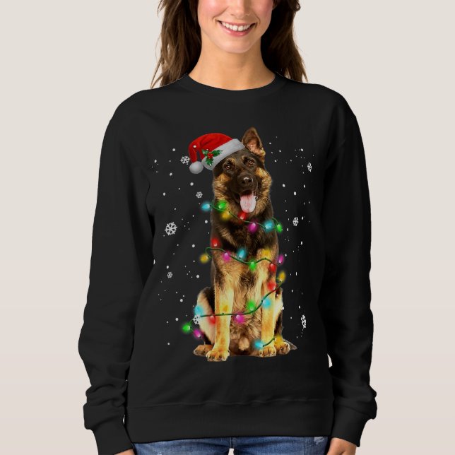 Moletom German Shepherd Dog Tree Christmas Sweater Xmas Do (Frente)