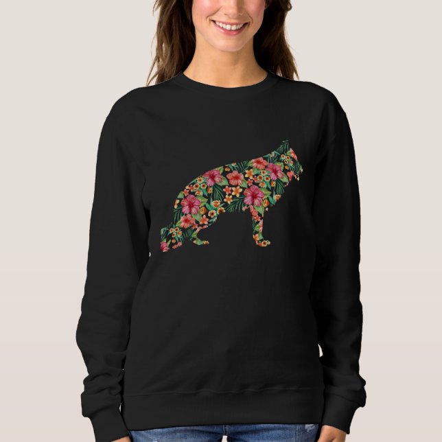 Moletom German Shepherd Flower  Dog Silhouette Floral (Frente)