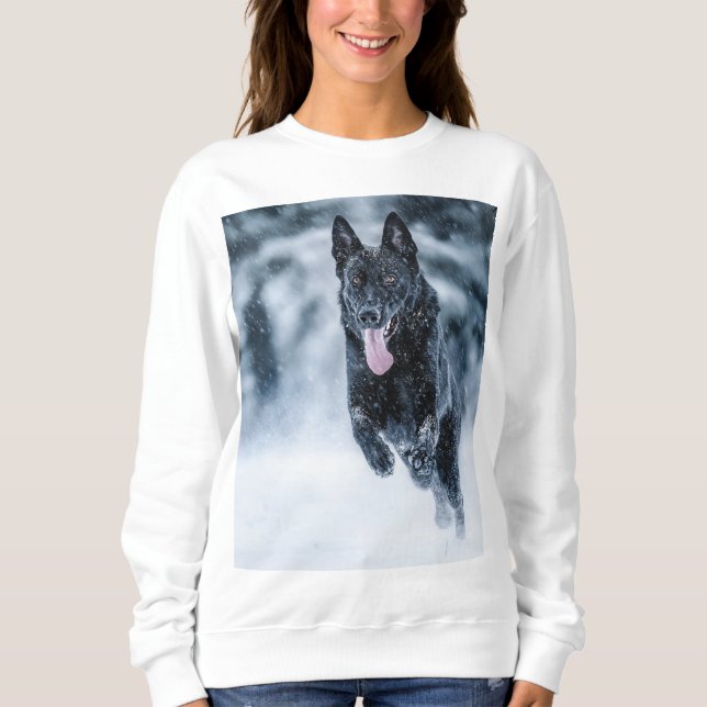 Moletom German shepherd preto no Cobrir da escova de neve (Frente)