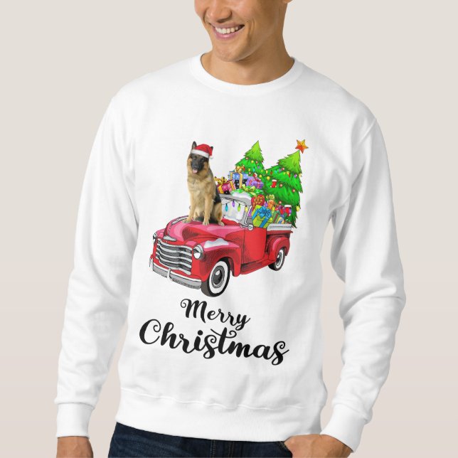 Moletom German shepherd Ride Red Truck Natal Pajama (Frente)