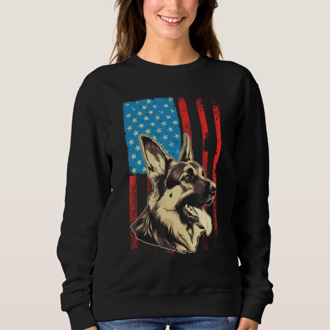 Moletom German Shepherd USA American Flag 4th of July Grun (Frente)