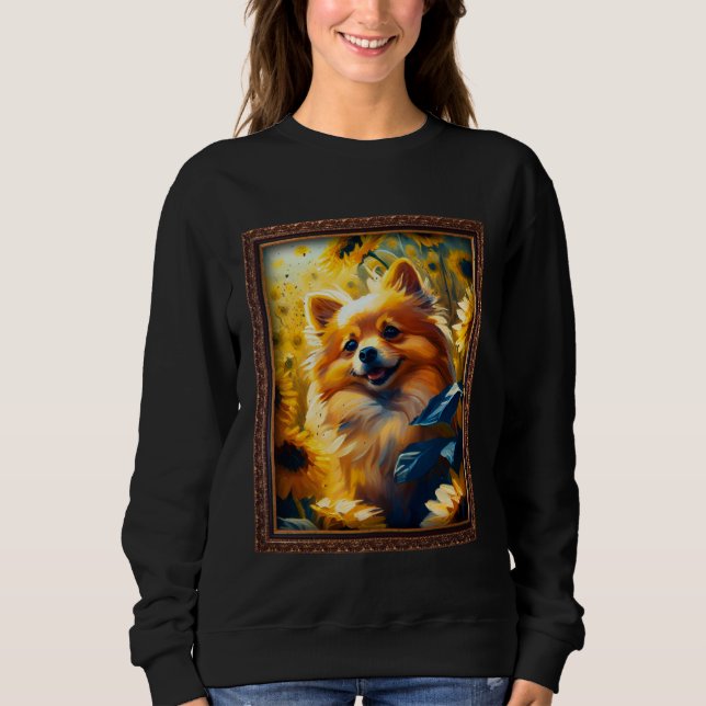 Moletom German Spitz Painting Sunflower Flower Mom Women F (Frente)