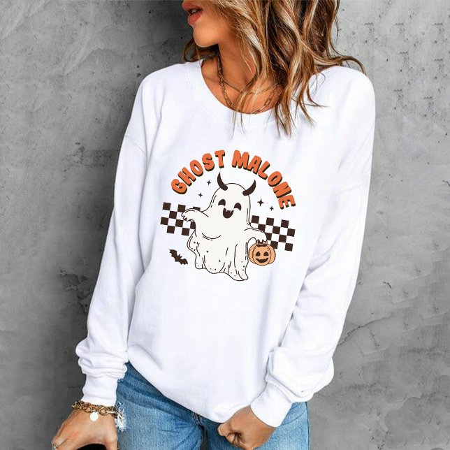 Moletom Ghost Malone assustador com o Dia das Bruxas de Pu (Creepy Ghost Malone with spooky Pumpkin Halloween Sweatshirt)