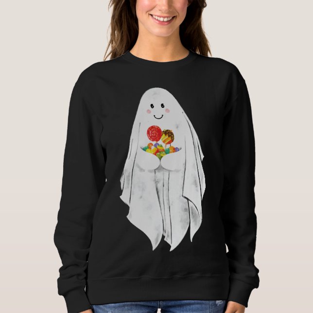 Moletom Ghost Sweatshirt, Bonita Halloween Sweater Hallowe (Frente)