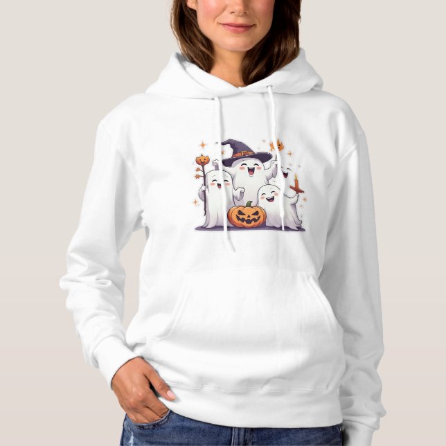 Moletom Ghosts Hoodie do Bonito Halloween - Kawaii Pumpkin (Frente)