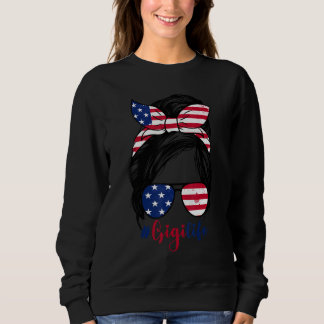 Moletom Gigi Life Messy Bun American US Flag Patriotic 4th