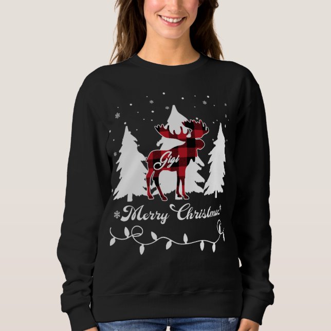 Moletom Gigi Moose Búfalo Xadrez Vermelho Natal Correspond (Frente)