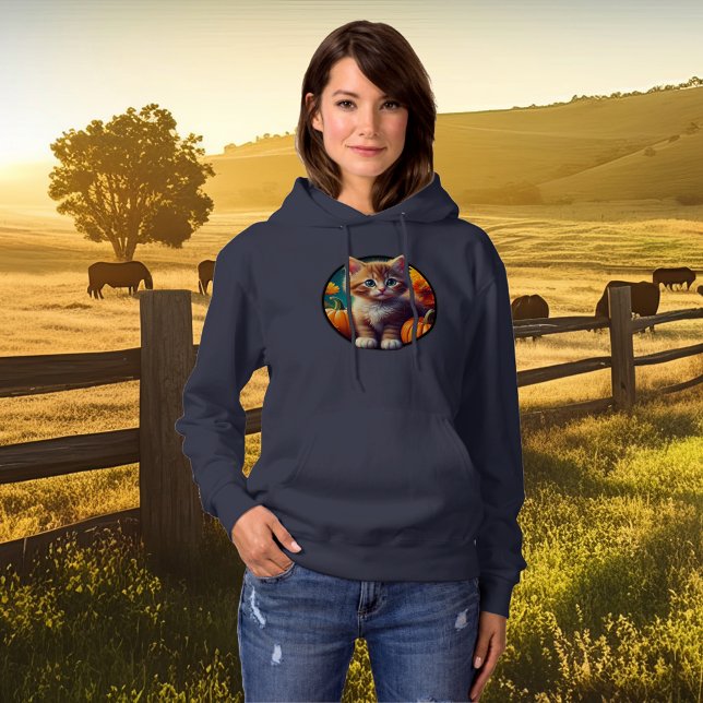 Moletom Ginger Kitten Autumn Harvest Pumpkins Mulheres (cute ginger kitten cat tabby womens hoodie farmcore autumn harvest fall thanksgiving cozy pet gift)