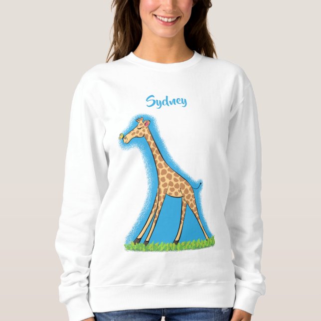 Moletom Girafa bonita e feliz com cartoon de borboleta (Frente)