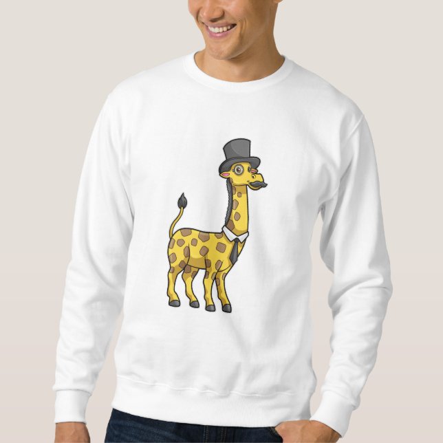 Moletom Girafa como cavalheiro com chapéu, gravata e bigod (Frente)