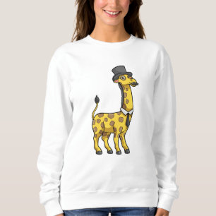 Moletom Girafa como cavalheiro com chapéu, gravata e bigod