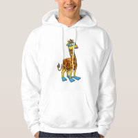 Girafa como mergulhador com óculos e nadadores