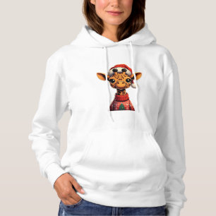 Moletom Girafa de Cartoon Bonita com Natal de Papai Noel