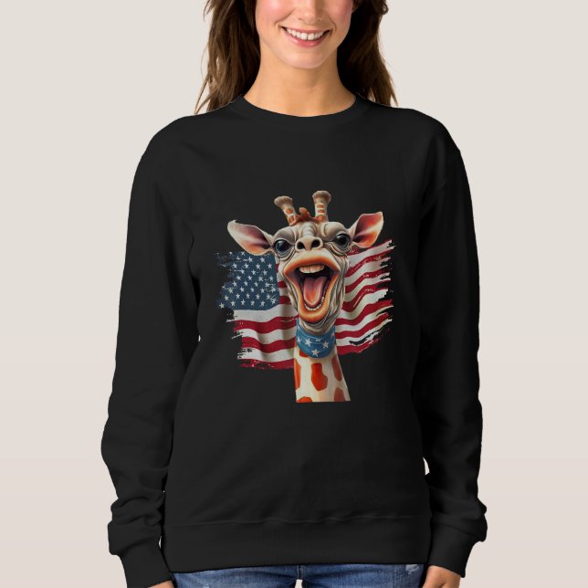 Moletom Giraffe 4th Of July Party  American Flag Patriotic (Frente)