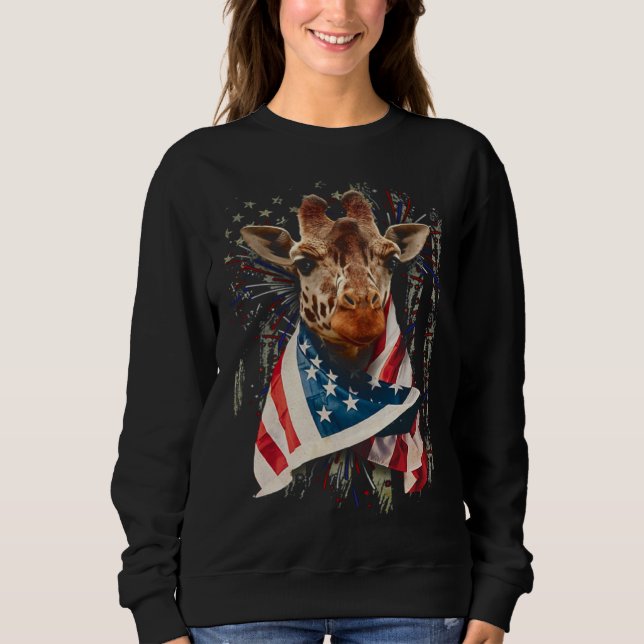 Moletom Giraffe American Flag 4th July Independence Americ (Frente)