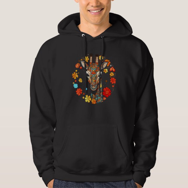 Moletom Giraffe Artwork Colourful Flowers Animals Motif Gi (Frente)