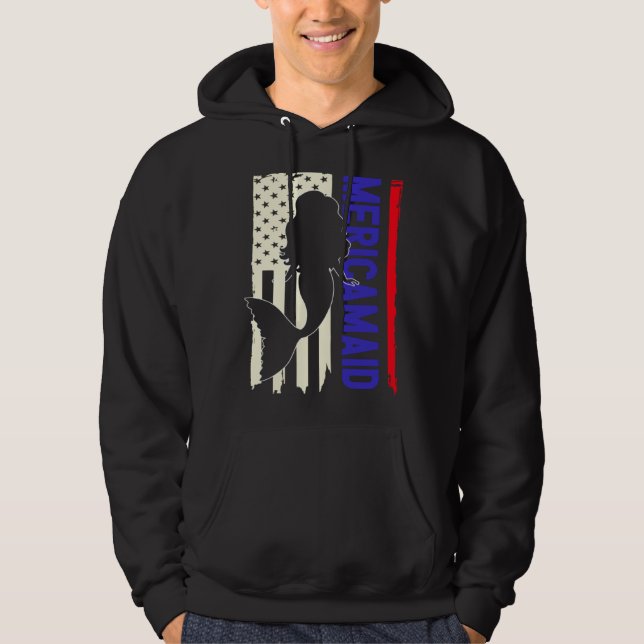 Moletom Girls 4th Of July American Flag USA Kids Mermaid M (Frente)