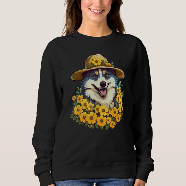Moletom Girls Women Mom Siberian Husky Dog Sunflower Puppy (Frente)
