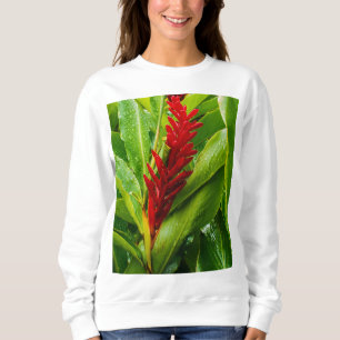 Moletom Glistening Red Ginger Flower and Rain-Kissed Leave