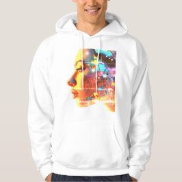 Moletom Glitch in Cyborg Woman on a Cozy Long Sleeve White