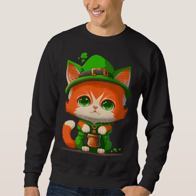 Moletom Gnome Cat St Patricks Day Kids Toddler Girl Boy (Frente)