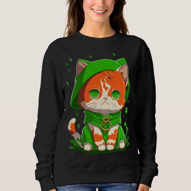 Moletom Gnome Cat St Patricks Day Kids Toddler Girl Boy  2 (Frente)
