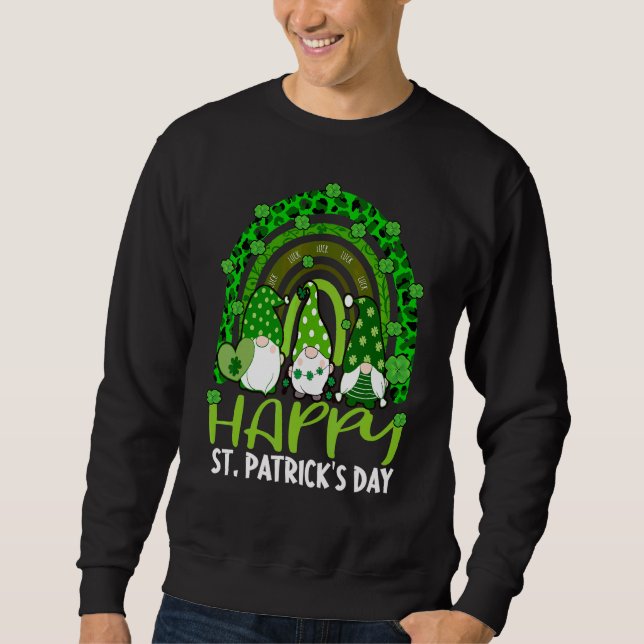 Moletom Gnome Lucky Shamrock Rainbow Leopard St Patricks D (Frente)