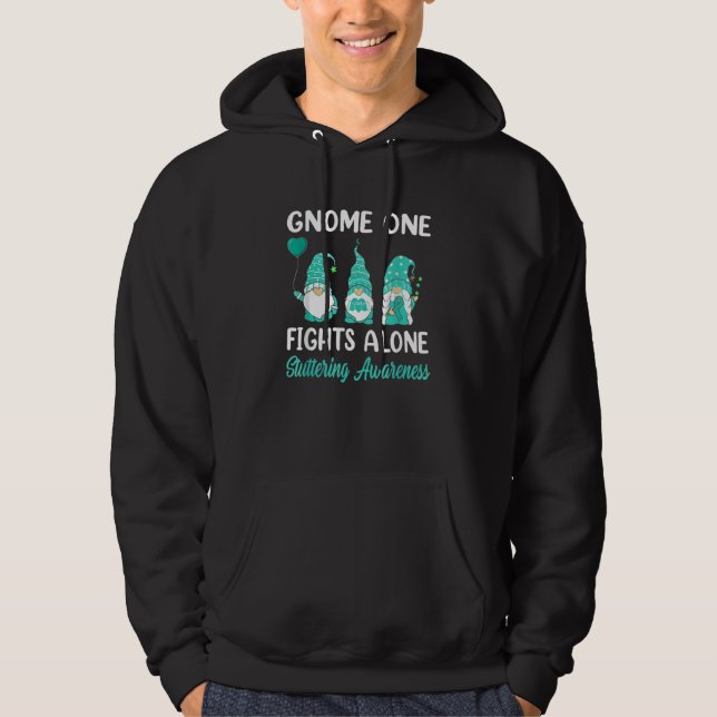 Moletom Gnome One Fights Alone Teal Ribbon Stuttering Awar (Frente)